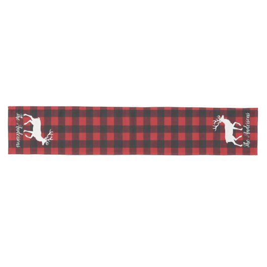 Red Buffalo Plaid & Reindeer | Personal Name Gift Medium Tafelloper (Horizontaal)