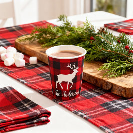Red Buffalo Plaid & Reindeer | Personal Name Gift  Papieren Bekers