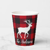 Red Buffalo Plaid & Reindeer | Personal Name Gift  Papieren Bekers (Voorkant)