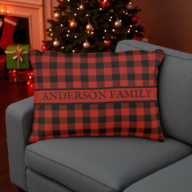 Red Buffalo Plaid Rustic Pattern voor Mannelijk Accent Kussen (Creator heeft geüpload)