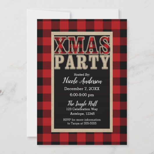 Red Buffalo Plaid Rustiek Kerstfeest Kaart (Voorkant)