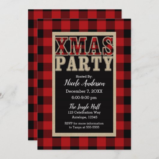 Red Buffalo Plaid Rustiek Kerstfeest Kaart (Voorkant / Achterkant)