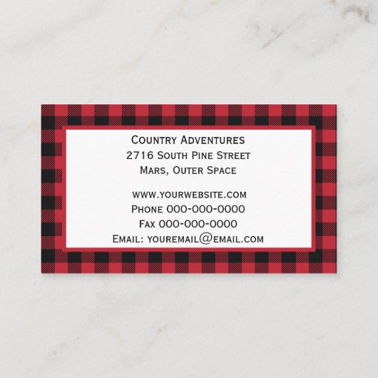 Red Buffalo Plaid Rustiek Land met Zwart Accent Visitekaartje (Achterkant)