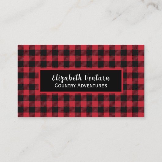 Red Buffalo Plaid Rustiek Land met Zwart Accent Visitekaartje (Voorkant)