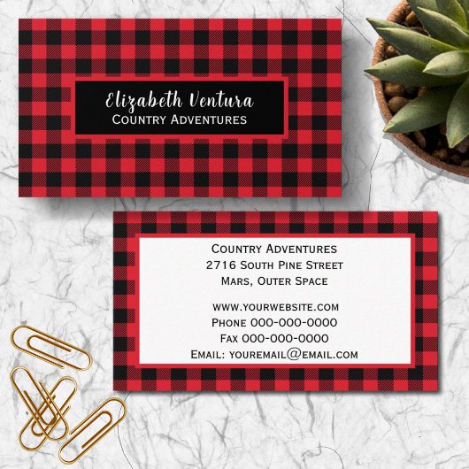 Red Buffalo Plaid Rustiek Land met Zwart Accent Visitekaartje
