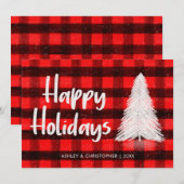 Red Buffalo Plaid Rustieke Boom Trendy Happy Feestdagenkaart (Voorkant / Achterkant)