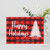 Red Buffalo Plaid Rustieke Boom Trendy Happy Feestdagenkaart (Staand voorkant)