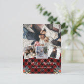 Red Buffalo plaid rustige fotocollage Holiday Feestdagenkaart (Staand voorkant)