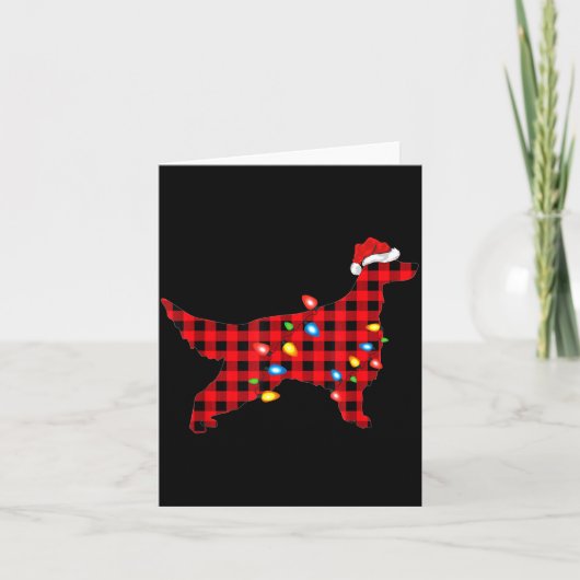 Red Buffalo Plaid Santa Irish Setter Dog Christmas Kaart (Voorkant)