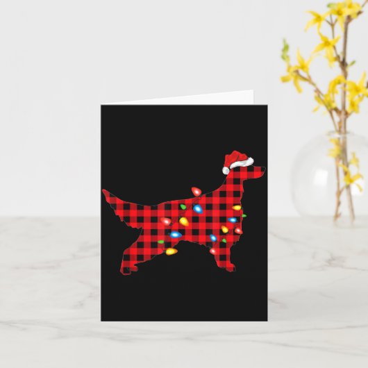 Red Buffalo Plaid Santa Irish Setter Dog Christmas Kaart (Gele Bloem)