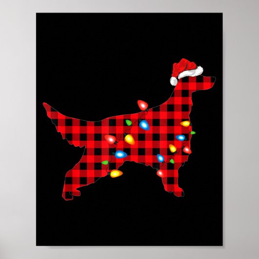 Red Buffalo Plaid Santa Irish Setter Dog Christmas Poster (Voorkant)