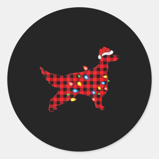 Red Buffalo Plaid Santa Irish Setter Dog Christmas Ronde Sticker (Voorkant)