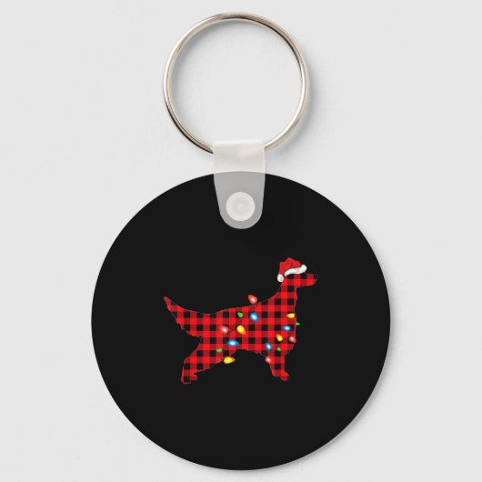 Red Buffalo Plaid Santa Irish Setter Dog Christmas Sleutelhanger (Voorkant)