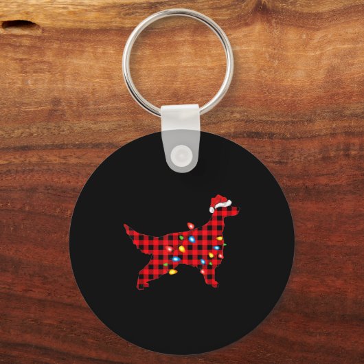 Red Buffalo Plaid Santa Irish Setter Dog Christmas Sleutelhanger (Voorkant)