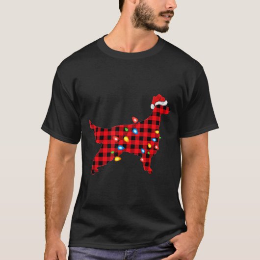 Red Buffalo Plaid Santa Irish Setter Dog Christmas T-shirt (Voorkant)