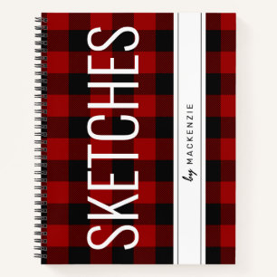 Red Buffalo Plaid Schetsboek gepersonaliseerd Notitieboek