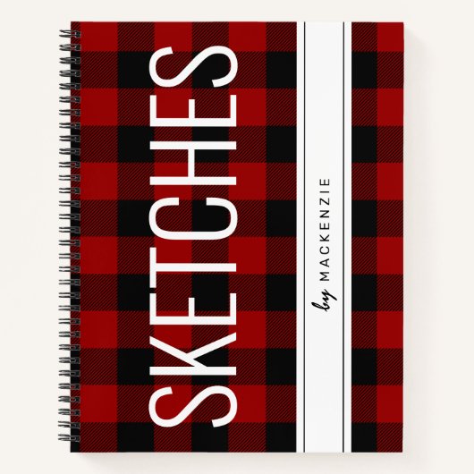 Red Buffalo Plaid Schetsboek gepersonaliseerd Notitieboek (Voorkant)