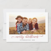 Red Buffalo Plaid Script Vrolijk Kerstfeest Foto Feestdagenkaart (Voorkant)