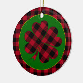 Red buffalo plaid Shamrock, Lucky Clover Charm Keramisch Ornament (Links)