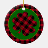 Red buffalo plaid Shamrock, Lucky Clover Charm Keramisch Ornament (Achterkant)
