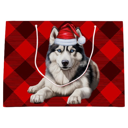 Red Buffalo Plaid Siberische Husky Hondenliefhebbe Groot Cadeauzakje (Voorkant)