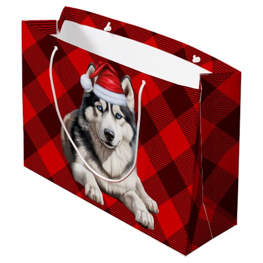 Red Buffalo Plaid Siberische Husky Hondenliefhebbe Groot Cadeauzakje (Achterkant Gekanteld)