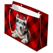 Red Buffalo Plaid Siberische Husky Hondenliefhebbe Groot Cadeauzakje (Voorkant Gekanteld)