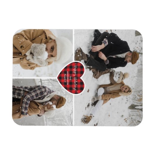 Red Buffalo Plaid Sneeuwfoto Vakantie Magneet (Horizontaal)