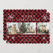 Red Buffalo Plaid Snowflake 3 Fotocollage Feestdagenkaart (Voorkant / Achterkant)
