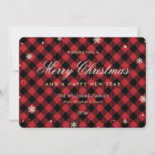 Red Buffalo Plaid Snowflake Feestdagenkaart (Voorkant)
