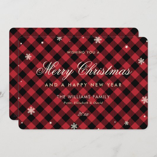 Red Buffalo Plaid Snowflake Feestdagenkaart (Voorkant / Achterkant)