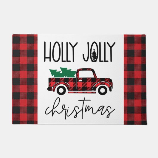 Red Buffalo Plaid  Truck Christmas Deurmat (Voorkant)