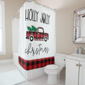 Red Buffalo Plaid  Truck Christmas Douchegordijn (In situ)