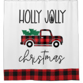 Red Buffalo Plaid  Truck Christmas Douchegordijn (Voorkant)