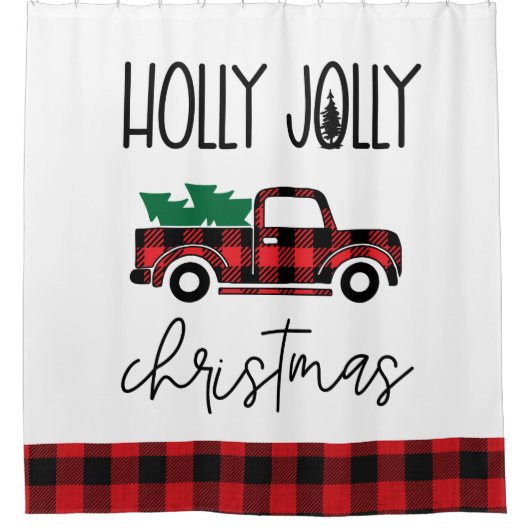 Red Buffalo Plaid  Truck Christmas Douchegordijn (Voorkant)