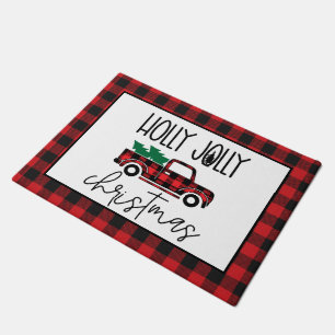 Red Buffalo Plaid Truck & Tree Christmas Deurmat