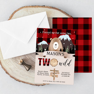 Red Buffalo Plaid Twee Wilde Beer 2e Verjaardag Kaart