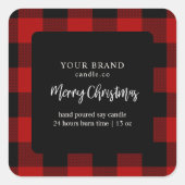 Red Buffalo Plaid Vrolijk Kerstfeest Vierkante Sticker (Voorkant)