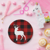 Red Buffalo Plaid & White Deer | Personal Name  Papieren Bordje (Feest)