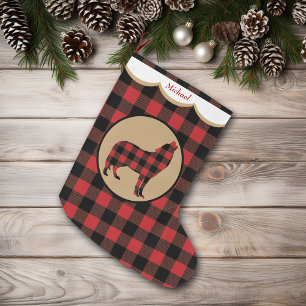 Red Buffalo Plaid Wolf gepersonaliseerd Grote Kerstsok