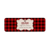 Red Buffalo Plaid Wood Vakantiefeest Etiket (Voorkant)