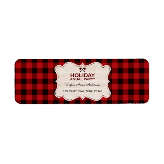 Red Buffalo Plaid Wood Vakantiefeest Etiket (Voorkant)