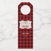 Red Buffalo Plaid Wood Vakantiefeest Flessenhanger (Achterkant)