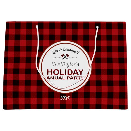 Red Buffalo Plaid Wood Vakantiefeest Groot Cadeauzakje (Voorkant)