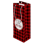 Red Buffalo Plaid Wood Vakantiefeest Wijn Cadeautas (Achterkant Gekanteld)