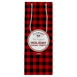 Red Buffalo Plaid Wood Vakantiefeest Wijn Cadeautas