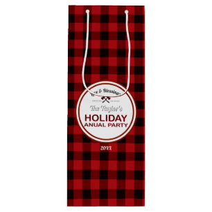 Red Buffalo Plaid Wood Vakantiefeest Wijn Cadeautas