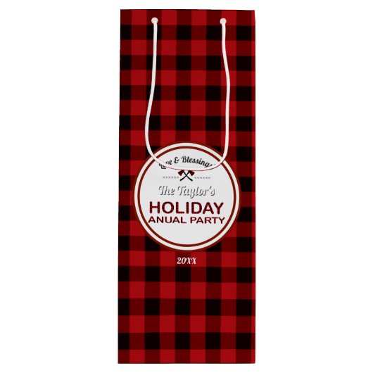 Red Buffalo Plaid Wood Vakantiefeest Wijn Cadeautas (Voorkant)