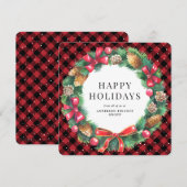 Red Buffalo Plaid Wreath Corporate Business Feestdagenkaart (Voorkant / Achterkant)