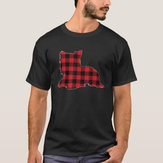 Red Buffalo Plaid Yorkie Hond Kersthonden T-shirt (Voorkant)
